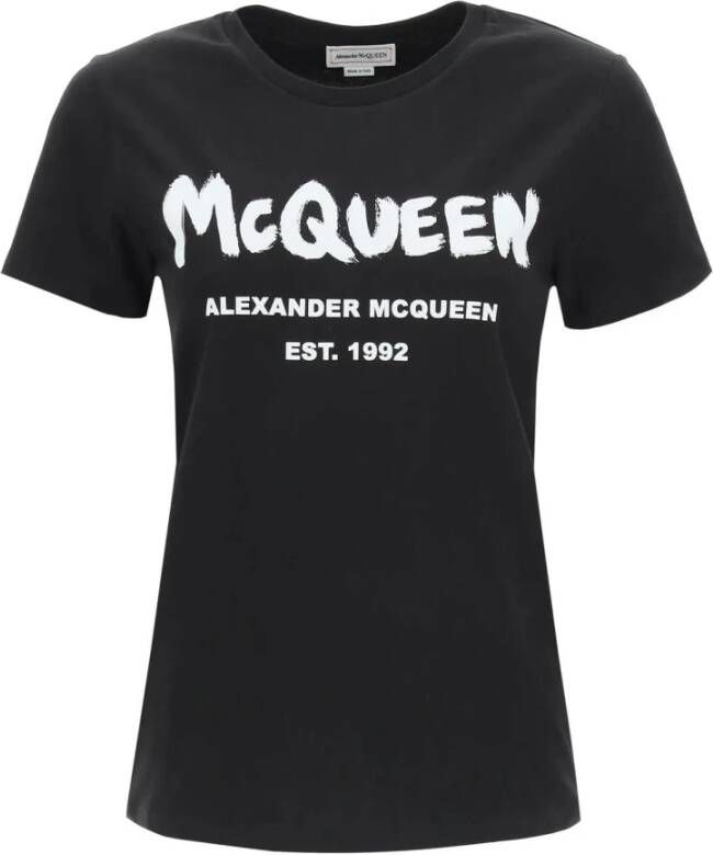 Alexander mcqueen Katoenen Logo T-Shirt Zwart Dames