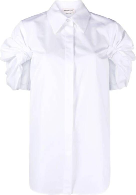 Alexander mcqueen Witte Katoenen Poplin Overhemd met Gerimpelde Details White Dames