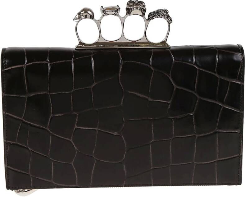 Alexander mcqueen Krokodillenprint Knuckle Ritsportemonnee Zwart Heren