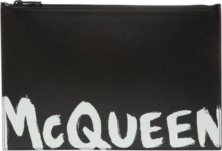 Alexander mcqueen Leren clutch met logo Black Heren