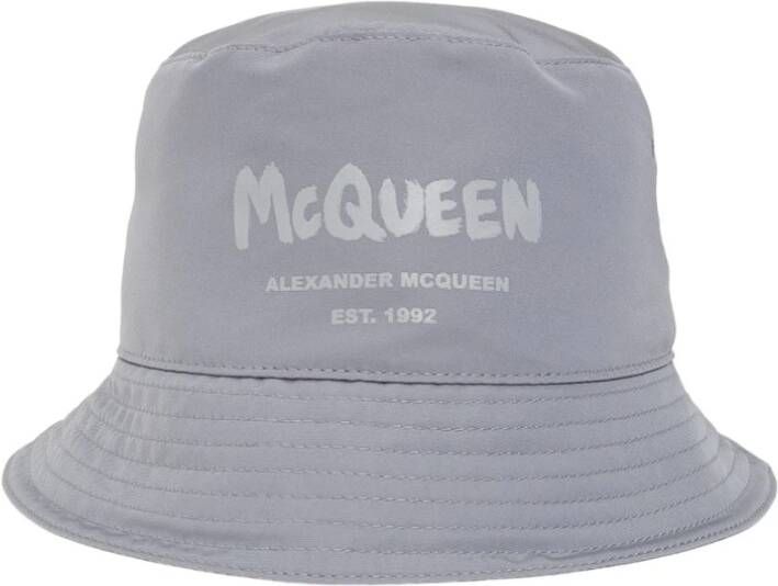 Alexander mcqueen Grijze Logo Print Bucket Hat Gray Heren