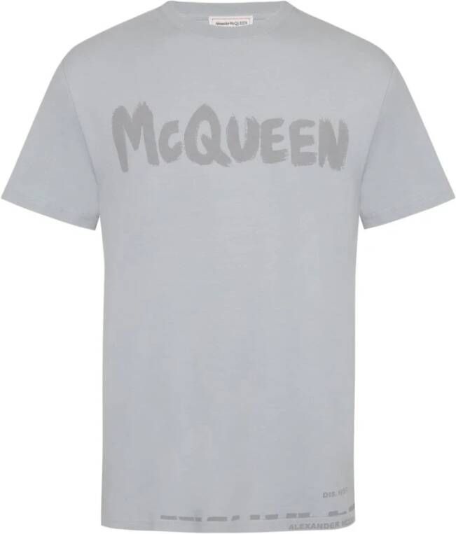 Alexander mcqueen Logo Print Katoenen T-shirt met Ronde Hals Grijs Heren