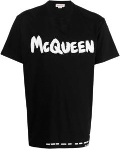 Alexander mcqueen Logo-Print Katoenen T-Shirt Zwart Heren