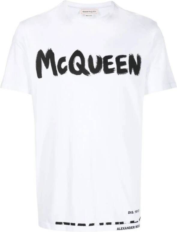 Alexander mcqueen Logo-Print T-Shirt Klassieke Ronde Hals Korte Mouwen Wit Heren