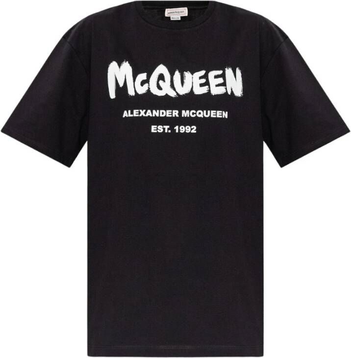 Alexander mcqueen Logo Print Zwarte Katoenen T-shirt Zwart Dames
