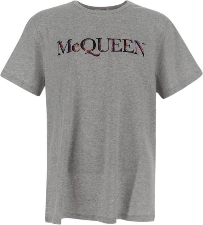 Alexander mcqueen Logo T-Shirt Stijlvolle Zwarte Print Grijs Heren
