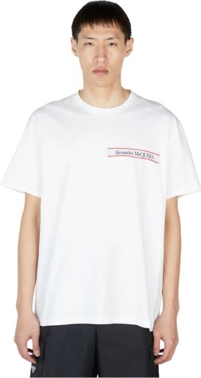 Alexander mcqueen Logo Tape T-Shirt Donkere Romantische Stijl White Heren
