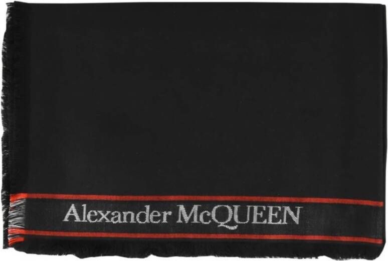 Alexander mcqueen Luxe Logo Sjaal met Franje Detail Zwart Dames