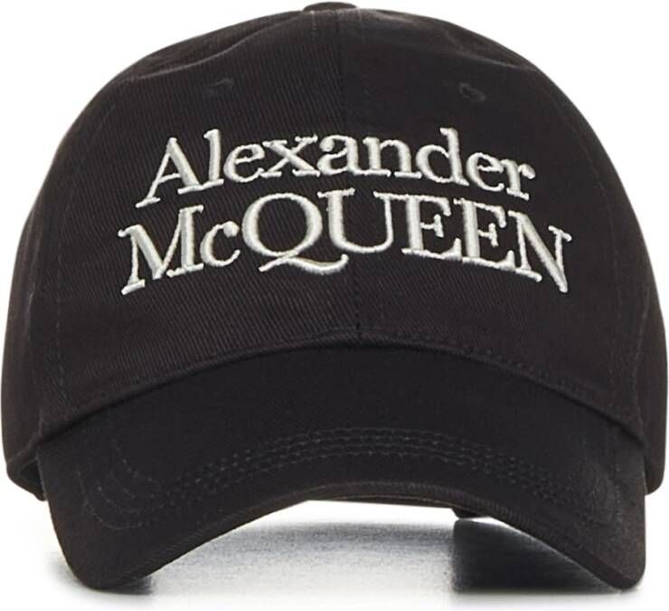 Alexander mcqueen Luxe zwarte hoeden met reliëf handtekening en metalen gesp Zwart Heren
