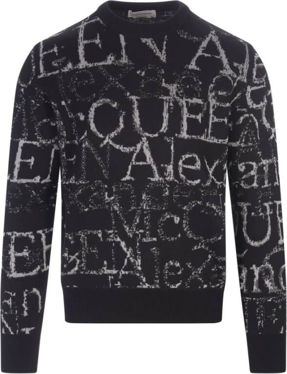 Alexander mcqueen Luxe Zwarte Wollen Trui met Contrastkleurig Logo Zwart Heren