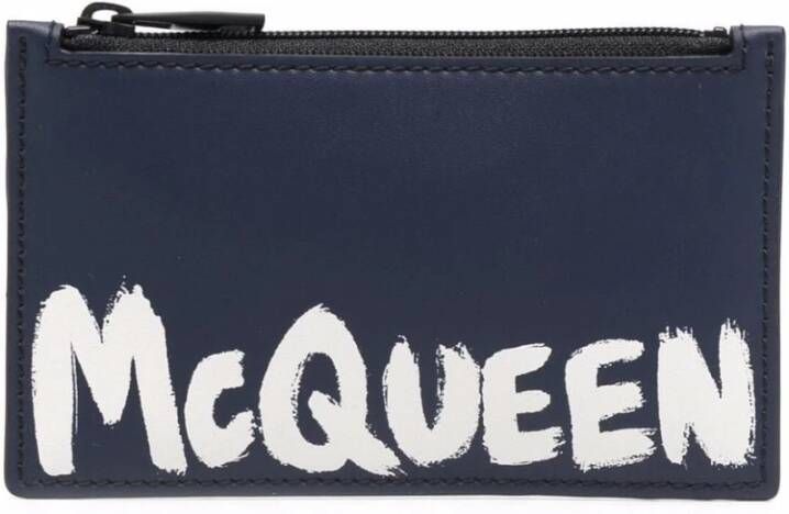 Alexander mcqueen Marineblauwe Leren Kaarthouder Stijlvol en Duurzaam Blauw Heren