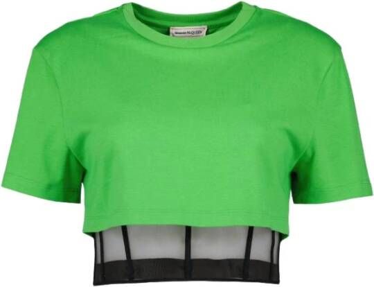 Alexander mcqueen Korte Mouw Crop Top Korset Green Dames