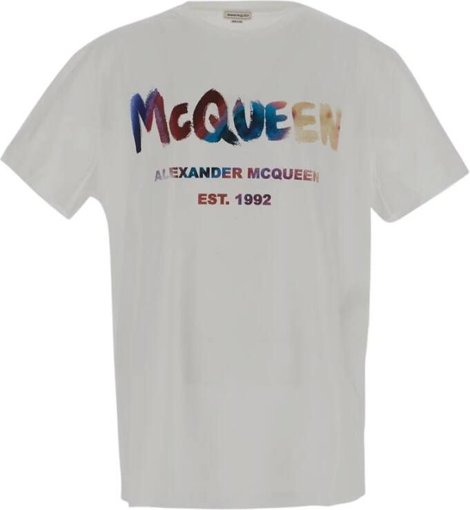 Alexander mcqueen Multicolor Graffiti Logo Print T-Shirt White Heren