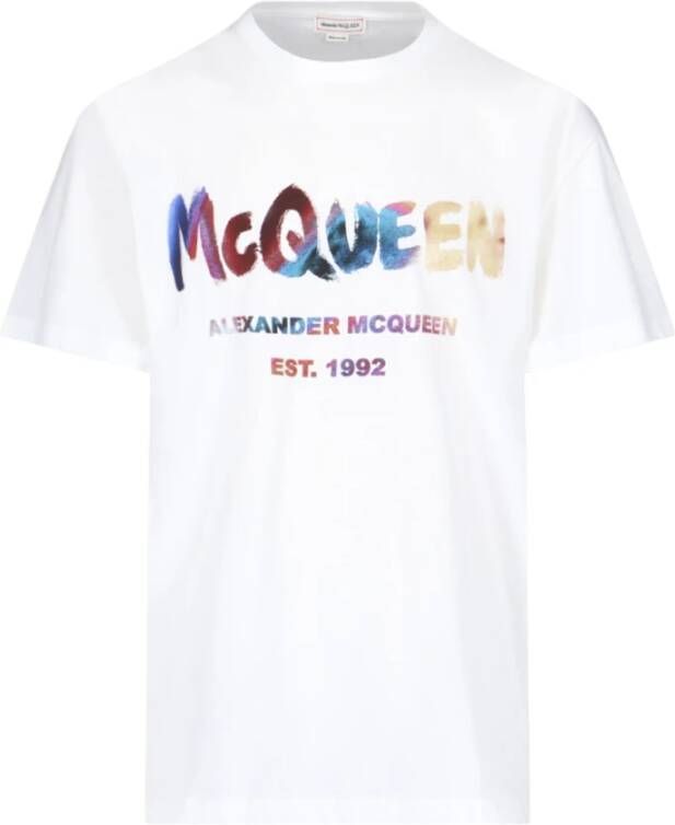 Alexander mcqueen Heren Oversize T-shirt met Graffiti Logo Print Wit Heren
