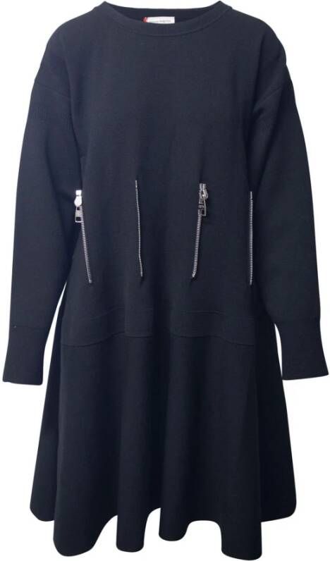 Alexander mcqueen Pintuck Zip Dress in Black Wool Zwart Dames