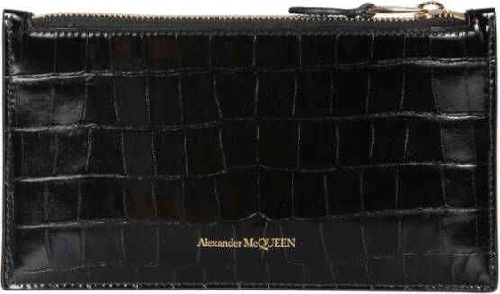 Alexander mcqueen Plat Ritsportemonnee met Metalen Schedel Applicatie Zwart Dames