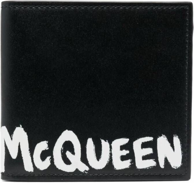 Alexander mcqueen Stijlvolle Billfold 8Cc Portemonnee Zwart Wit Leer Zwart Heren