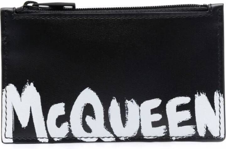 Alexander mcqueen Zwarte Logo-Print Leren Portemonnee Black Heren