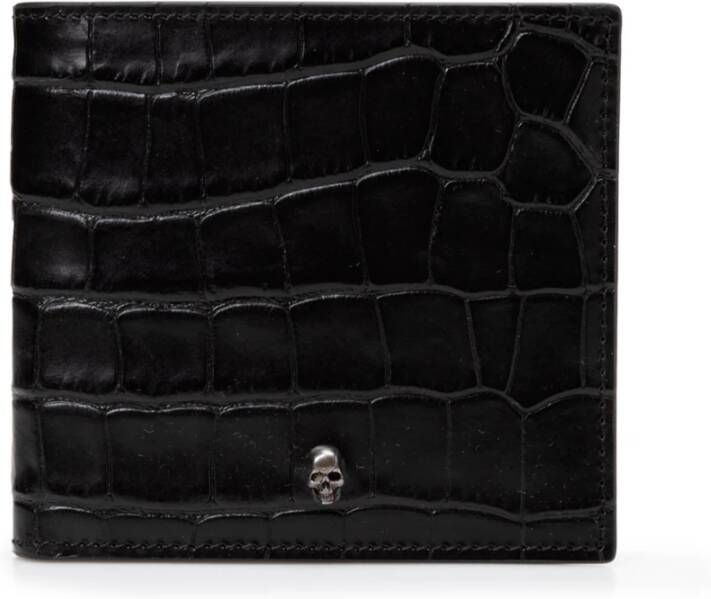 Alexander mcqueen Zwarte krokodillenleren portemonnee met schedel hardware Black Heren
