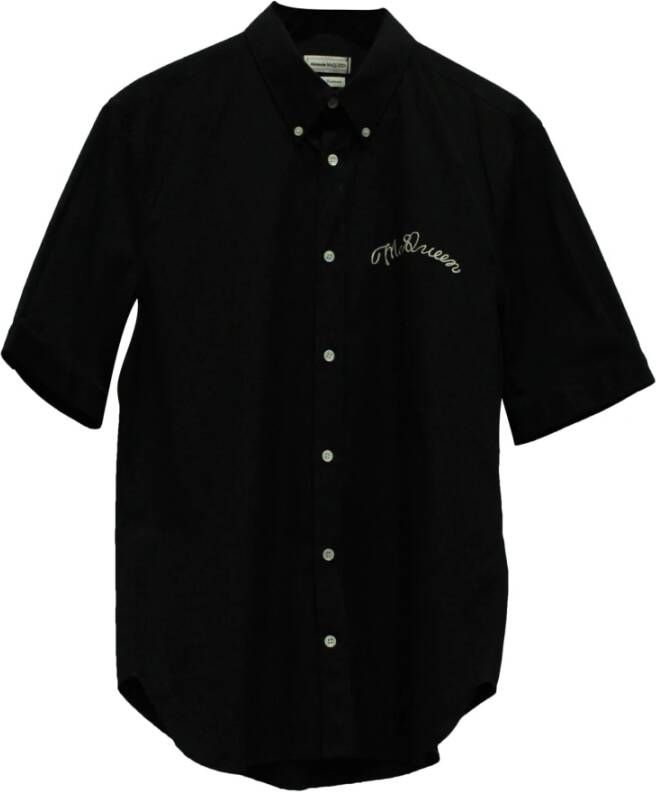 Alexander McQueen Pre-owned Alexander McQueen Embroidered Short Sleeve Shirt in Black Cotton Zwart Heren