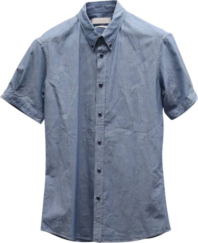 Alexander McQueen Pre-owned Alexander McQueen Short Sleeve Button Down Shirt in Blue Cotton Blauw Heren