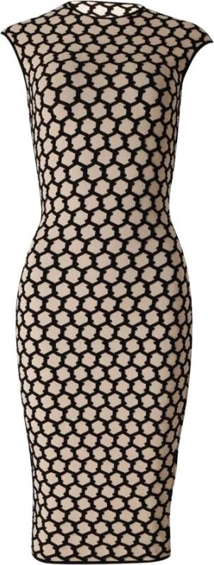 Alexander McQueen Pre-owned Pre-owned Honeycomb Intarsia Knit Dress in Wool Beige Dames