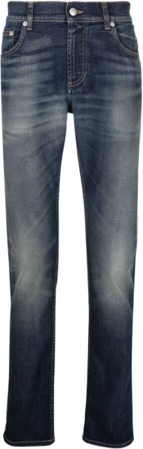 Alexander mcqueen Rechte Jeans met Stonewashed en Whiskering Effect Blauw Heren