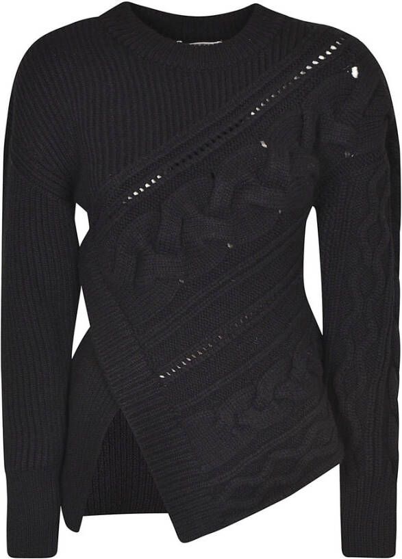 Alexander mcqueen Asymmetrische Wollen Trui met Geribbelde Details Black Dames