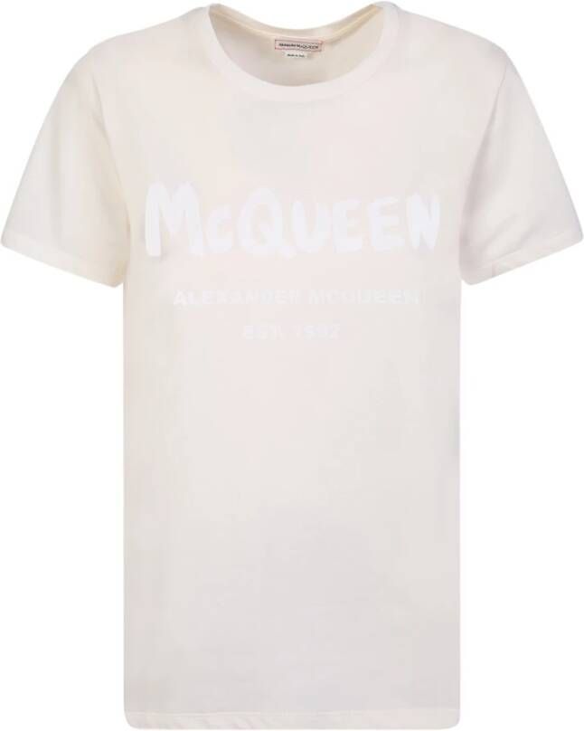 Alexander mcqueen Roze T-Shirt met Graffiti Logo voor Dames Roze Dames