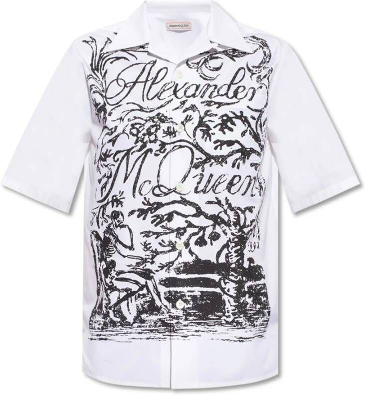 Alexander mcqueen Gedrukt Logo Katoenen Overhemd White Heren