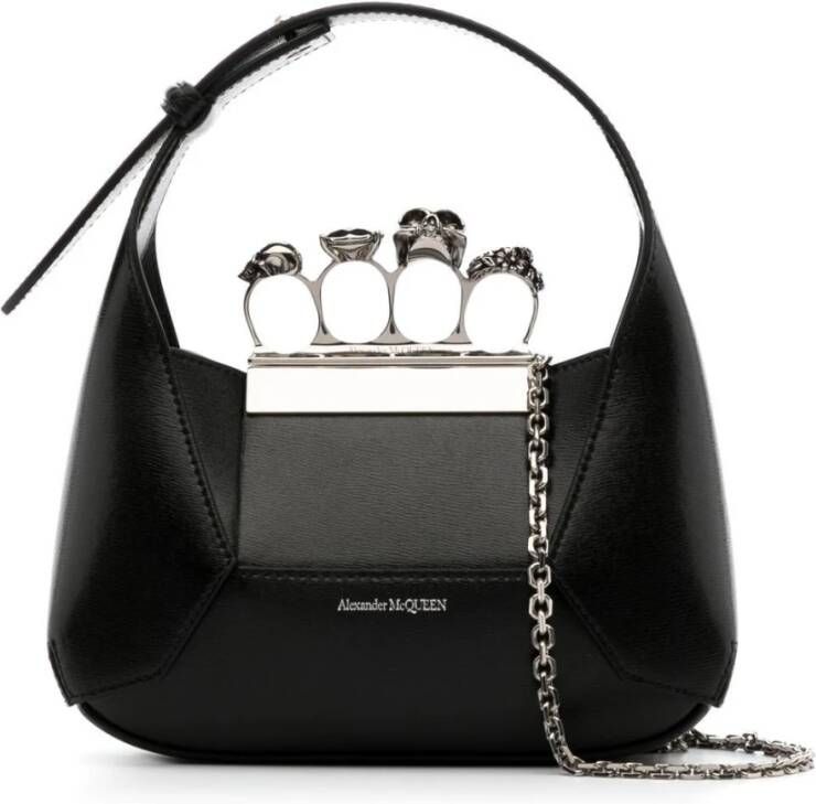 Alexander mcqueen Zwarte Juwelen Hobo Leren Mini Tas Black Dames