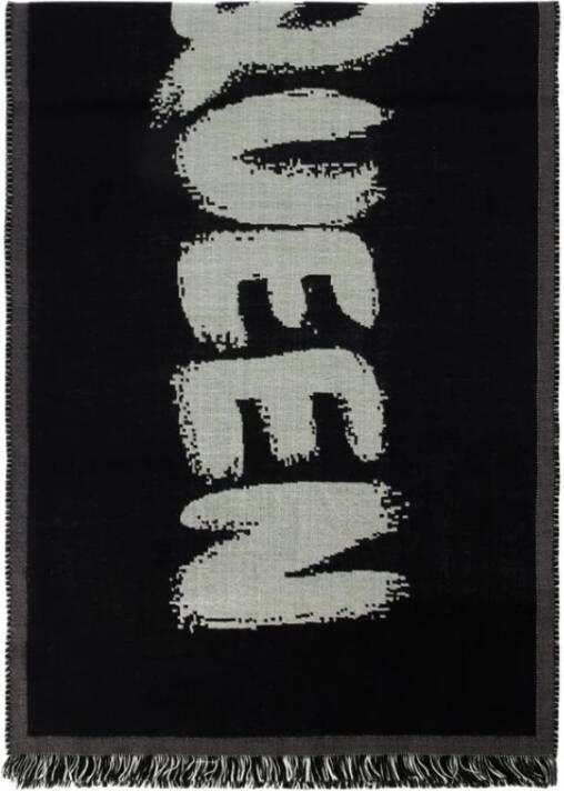Alexander mcqueen Zwart Ivoor Wol Sjaal McQueen Stijl Black Heren