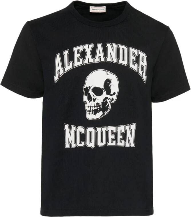 Alexander mcqueen Skull Logo-Print T-Shirt in Zwart Wit Zwart Heren