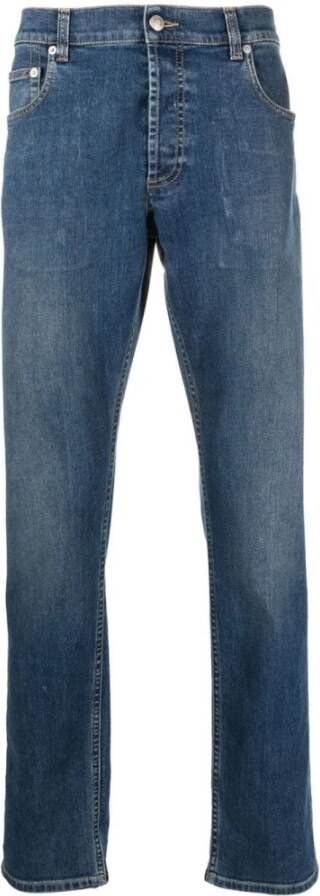 Alexander mcqueen Slim-Fit Jeans Indigo Blauw Geborduurd Logo Blauw Heren