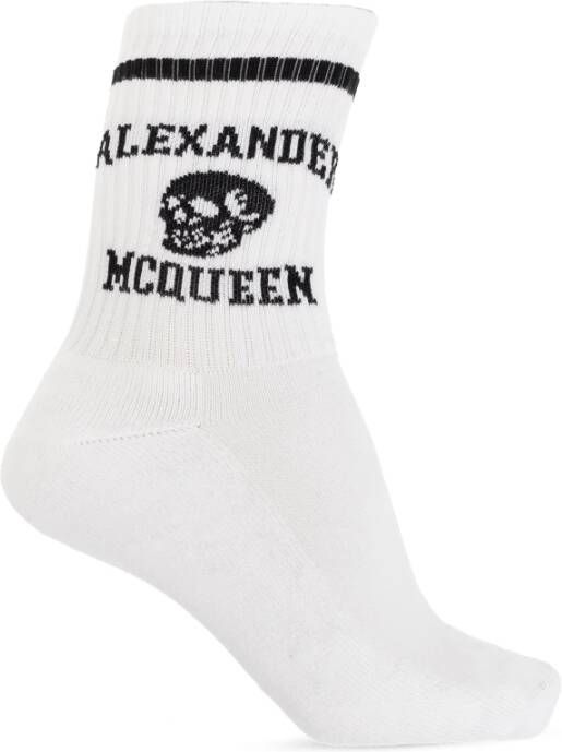 Alexander mcqueen Witte Intarsia-Knit Logo Skull Sokken White Heren