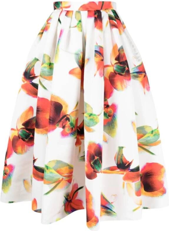Alexander mcqueen Solarised Orchid Print Midi Rok White Dames