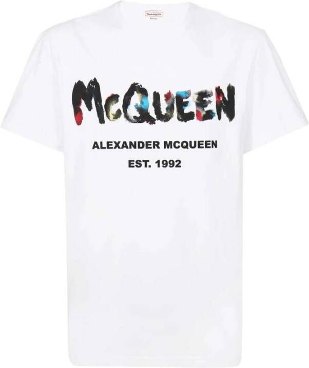 Alexander mcqueen Graffiti Logo Biologisch Katoenen T-Shirt White Heren
