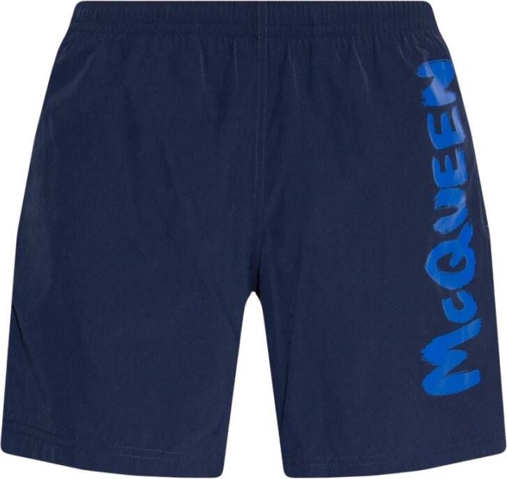 Alexander mcqueen Strandkleding Shorts met Elastische Taille en Logo Print Blauw Heren