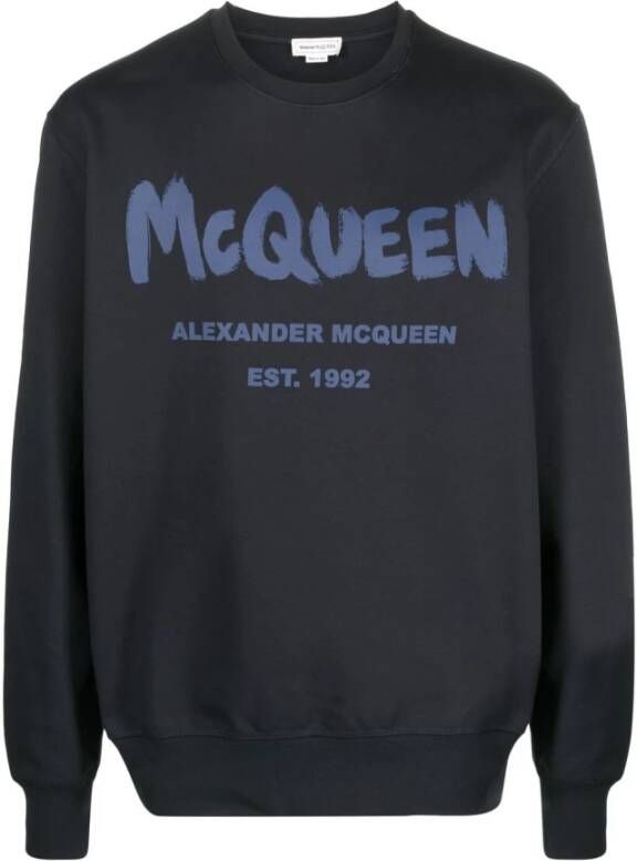 Alexander mcqueen Stijlvolle Blauwe Bedrukte Sweater Blauw Heren