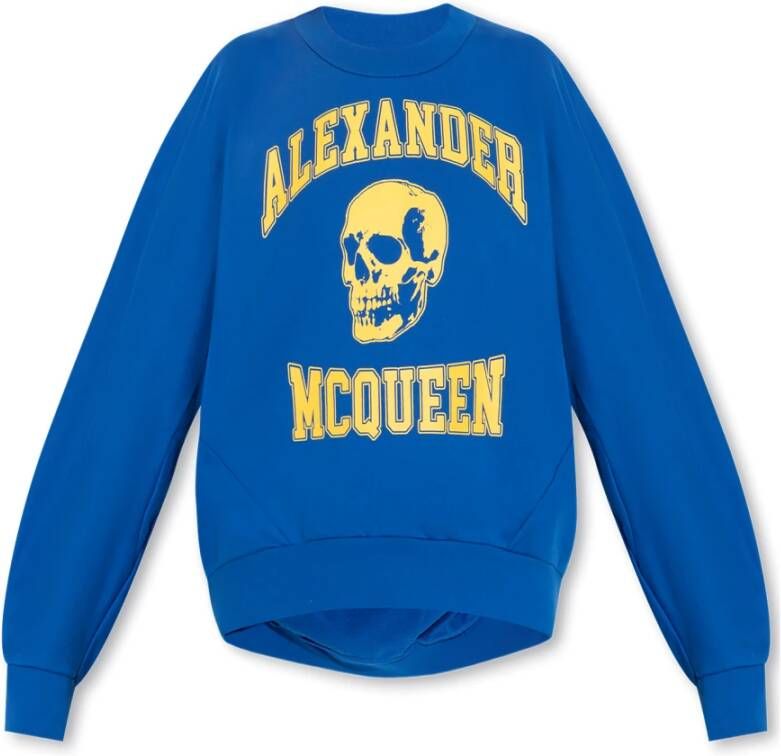 Alexander mcqueen Blauwe Katoenen Sweatshirt met Bedrukt Voorpaneel Blauw Dames