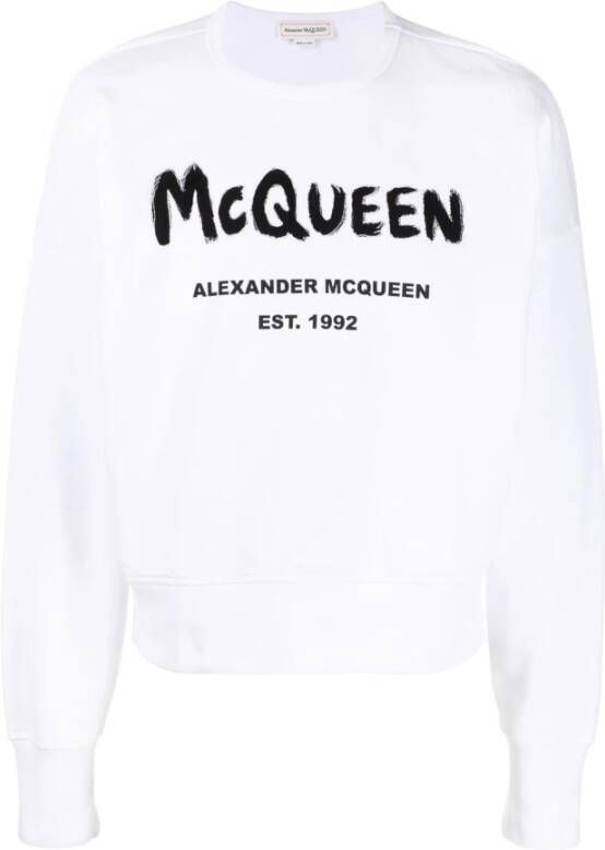Alexander mcqueen Wit Graffiti-Print Sweatshirt White Heren