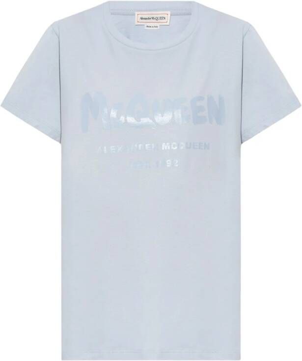Alexander mcqueen Blauw Logo T-Shirt Blauw Dames