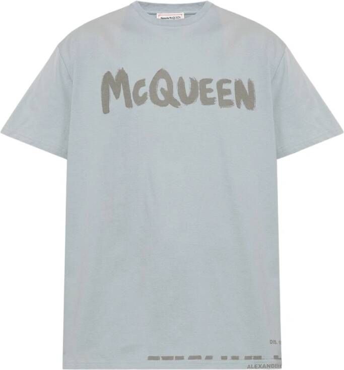 Alexander mcqueen Logo Print Katoenen T-shirt met Ronde Hals Grijs Heren