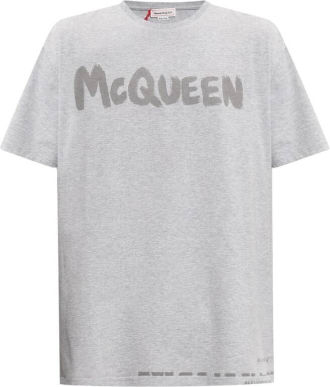 Alexander mcqueen Grijze Oversized T-Shirt met Tonal Logo Print Grijs Heren