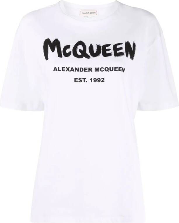Alexander mcqueen Graffiti Logo Print Crewneck T-shirt White Dames