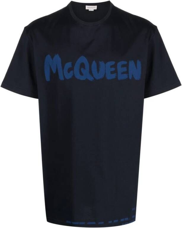 Alexander mcqueen Blauw Logo Print Katoenen T-shirt Blauw Heren