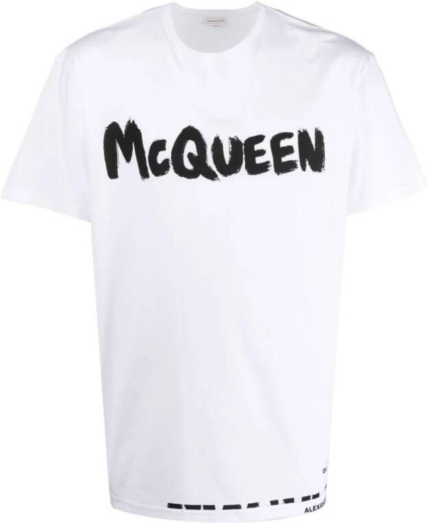 Alexander mcqueen Logo-Print T-Shirt Klassieke Ronde Hals Korte Mouwen Wit Heren