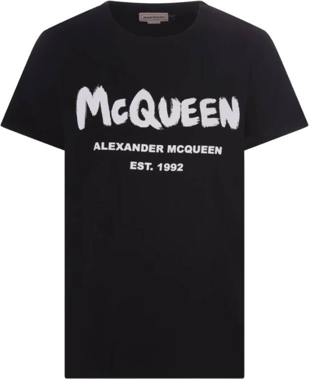 Alexander mcqueen Zwarte katoenen T-shirt met McQueen Graffiti Logo Zwart Dames
