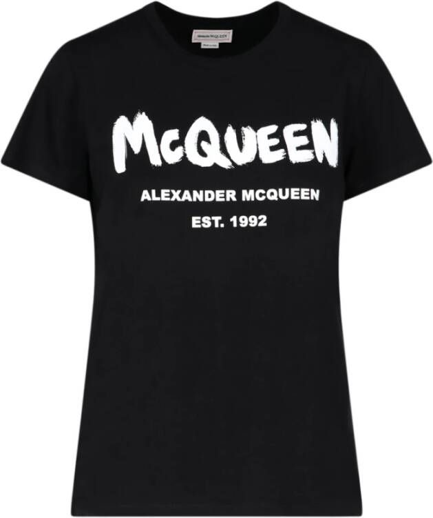 Alexander mcqueen Logo Print Katoenen T-Shirt Black Dames
