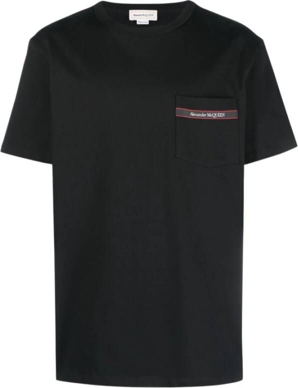 Alexander mcqueen Zwart T-Shirt met Logo Print en Zakje Zwart Heren